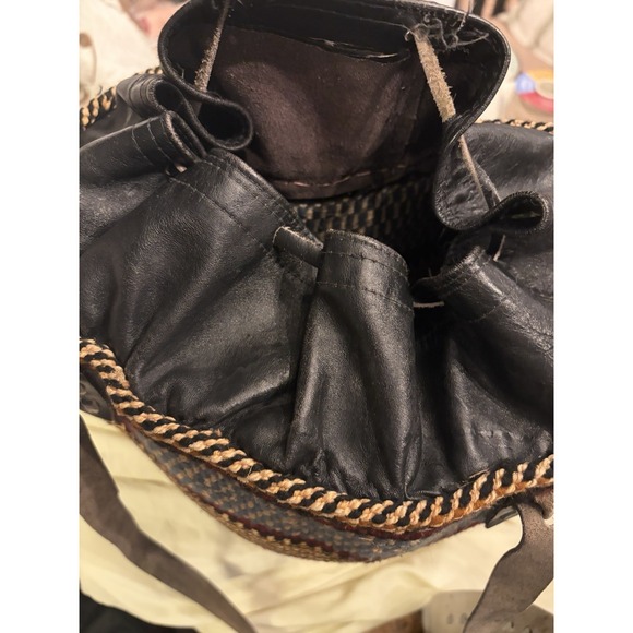 Handwoven African Tote Bag Leather Straps And Drawstring Closure Heirloom Bag - Picture 4 of 6
